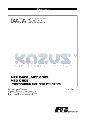 MCS0402 datasheet - Professional flat chip resistors