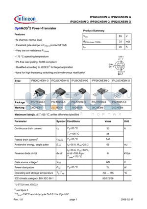IPP26CNE8NG datasheet - OptiMOS^2 Power-Transistor