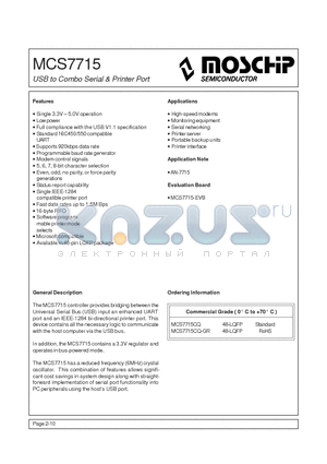 MCS7715CQ datasheet - USB to Combo Serial & Printer Port