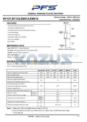 EM516 datasheet - GENERAL PURPOSE PLASTIC RECTIFIER