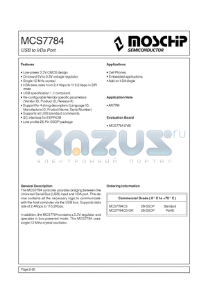 MCS7784CS datasheet - USB to IrDa Port