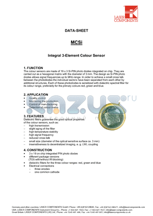 MCSIBT datasheet - Integral 3-Element Colour Sensor