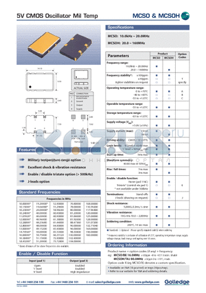MCSO/BE datasheet - 5V CMOS Oscillator MIL Temp
