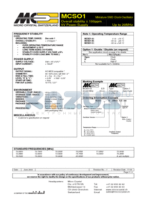 MCSO1 datasheet - Miniature SMD Clock-Oscillator