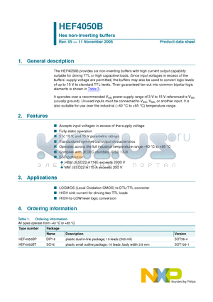 HEF4050B datasheet - Hex non-inverting buffers