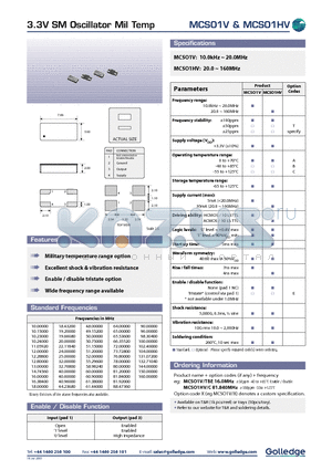 MCSO1V datasheet - 3.3V SM Oscillator Mil Temp
