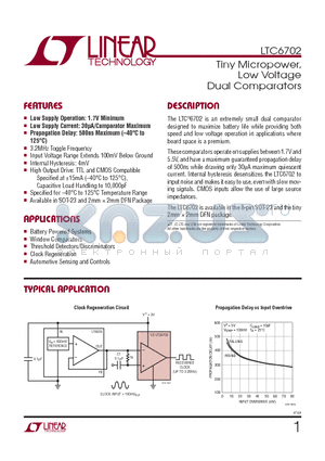 LTC6702HDC-TRPBF datasheet - Tiny Micropower, Low Voltage Dual Comparators