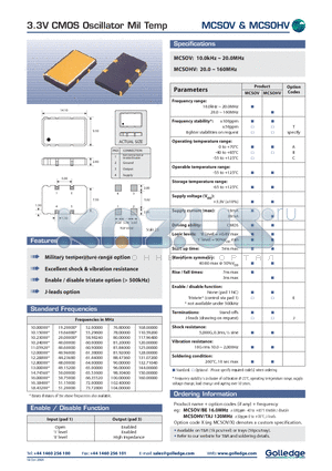 MCSOHV datasheet - 3.3V CMOS Oscillator Mil Temp