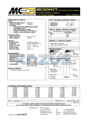 MCSOHVT datasheet - SMD Ceramic Clock-Oscillator