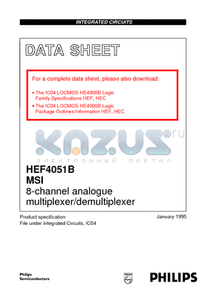 HEF4051BT datasheet - 8-channel analogue multiplexer/demultiplexer