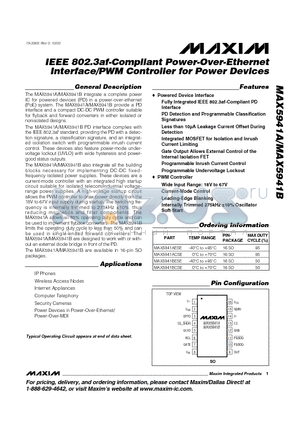 MAX5941ACSE datasheet - IEEE 802.3af-Compliant Power-Over-Ethernet Interface/PWM Controller for Power Devices