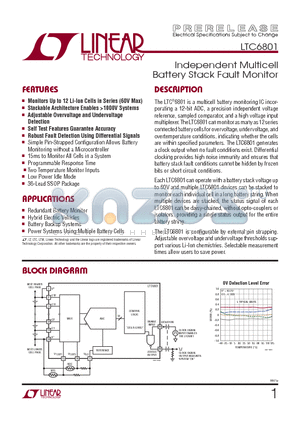 LTC6801IGTRPBF datasheet - Independent Multicell Battery Stack Fault Monitor