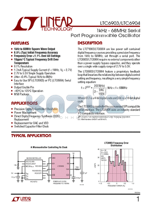 LTC6904HMS8 datasheet - 1kHz - 68MHz Serial Port Programmable Oscillator
