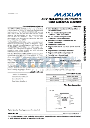 MAX5948AESA+ datasheet - -48V Hot-Swap Controllers with External RSENSE