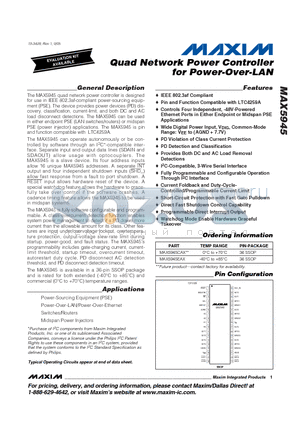 MAX5945EAX datasheet - Quad Network Power Controller for Power-Over-LAN