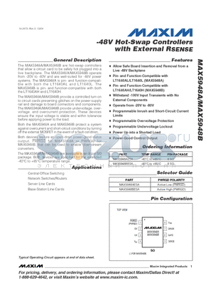 MAX5948AESA datasheet - -48V Hot-Swap Controllers with External RSENSE