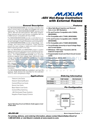 MAX5949 datasheet - -48V Hot-Swap Controllers with External RSENSE