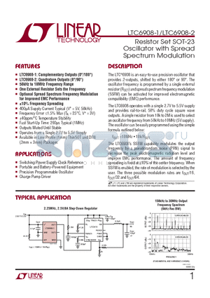 LTC6908-1 datasheet - Resistor Set SOT-23 Oscillator with Spread Spectrum Modulation
