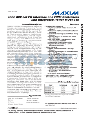 MAX5953B datasheet - IEEE 802.3af PD Interface and PWM Controllers with Integrated Power MOSFETs