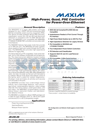 MAX5952CEAX+ datasheet - High-Power, Quad, PSE Controller for Power-Over-Ethernet