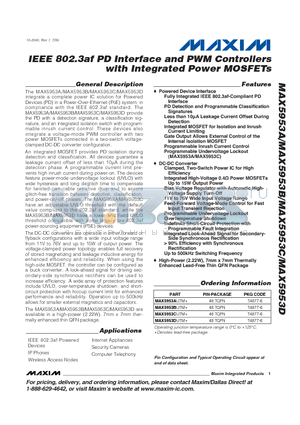 MAX5953BUTM datasheet - IEEE 802.3af PD Interface and PWM Controllers with Integrated Power MOSFETs
