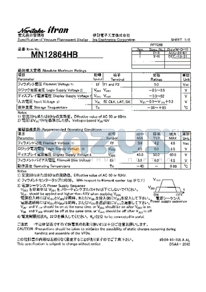 MN12864HB datasheet - Specification of Vacuum Fluorescent Display