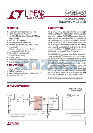 LTC690IS8-PBF datasheet - Microprocessor Supervisory Circuits