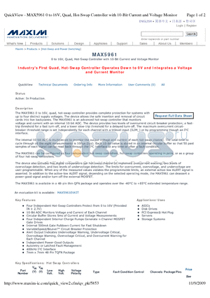 MAX5961 datasheet - 0 to 16V, Quad, Hot-Swap Controller with 10-Bit Current and Voltage Monitor