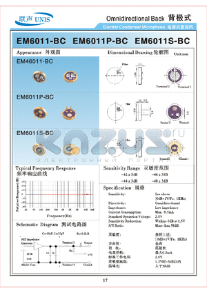 EM6011-BC datasheet - ELECTRET CONDENSER MICROPHONE