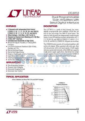 LTC6912CGN-1 datasheet - Dual Programmable Gain Amplifiers with Serial Digital Interface