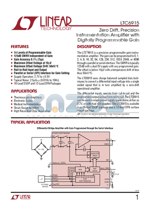 LTC6915CGN datasheet - Zero Drift, Precision Instrumentation Amplifier with Digitally Programmable Gain