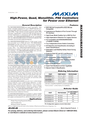 MAX5965AUAX+ datasheet - High-Power, Quad, Monolithic, PSE Controllers for Power over Ethernet