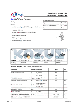 IPS04N03LA datasheet - OptiMOS^2 Power-Transistor