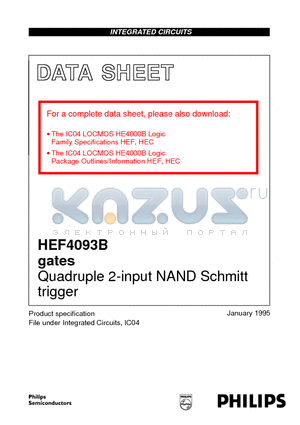 HEF4093BF datasheet - Quadruple 2-input NAND Schmitt trigger