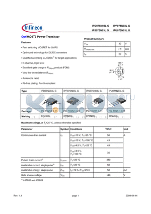 IPS075N03LG datasheet - OptiMOS Power-Transistor