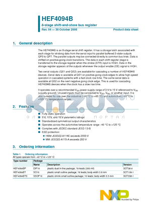 HEF4094B datasheet - 8-stage shift-and-store bus register
