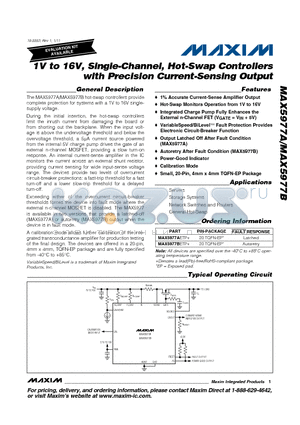 MAX5977BETP+ datasheet - 1V to 16V, Single-Channel, Hot-Swap Controllers with Precision Current-Sensing Output