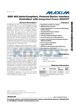 MAX5981AETE+ datasheet - IEEE 802.3af/at-Compliant, Powered Device Interface