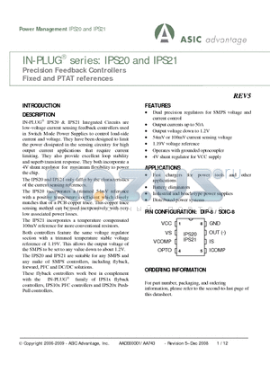 IPS20I-D-G-LF datasheet - Precision Feedback Controllers Fixed and PTAT references