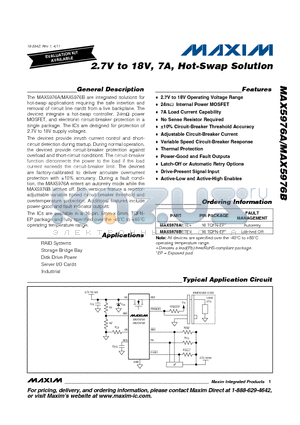 MAX5976AETE+ datasheet - 2.7V to 18V, 7A, Hot-Swap Solution Power-Good and Fault Outputs