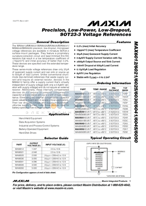 MAX6012 datasheet - Precision, Low-Power, Low-Dropout,