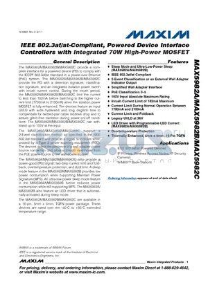 MAX5982C datasheet - IEEE 802.3af/at-Compliant, Powered Device Interface