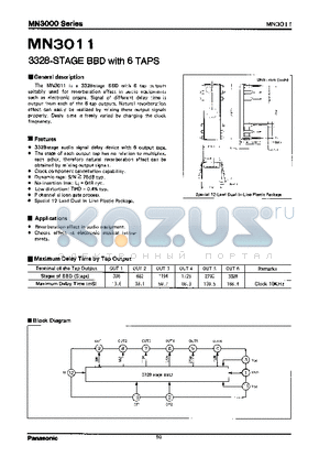MN3011 datasheet - 3328-STAGE BBD WITH 6 TAPS