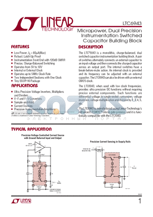 LTC6943 datasheet - Micropower, Dual Precision Instrumentation Switched Capacitor Building Block