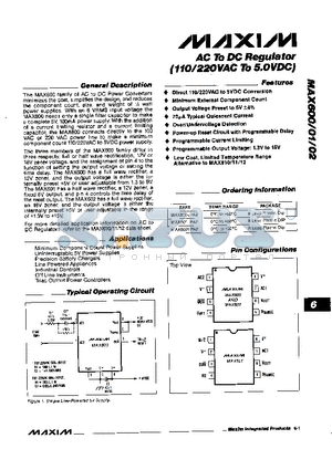 MAX601LPA2 datasheet - AC To DC Regulator