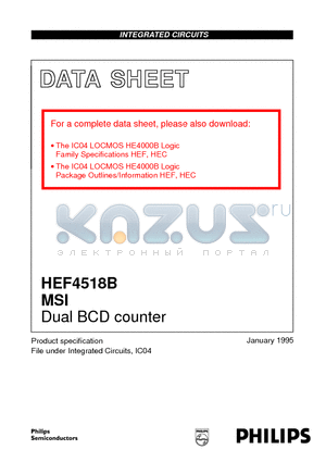 HEF4518 datasheet - Dual BCD counter