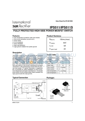 IPS511 datasheet - FULLY PROTECTED HIGH SIDE POWER MOSFET SWITCH