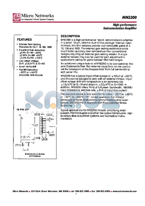 MN2200 datasheet - High-performance Instrumentation Amplifier