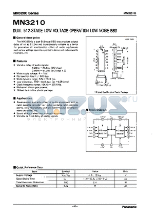 MN3210 datasheet - DUAL 512-STAGE LOW VOLTAGE OPERATION LOW NOISE BBD