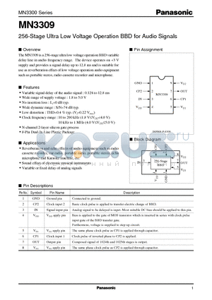 MN3309 datasheet - 256-Stage Ultra Low Voltage Operation BBD for Audio Signals